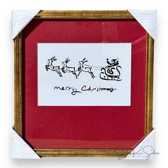 Threshold Studio McGee 14"x14" Merry Christmas Santa and Reindeer Framed Wall Ar - Picture 4 of 5